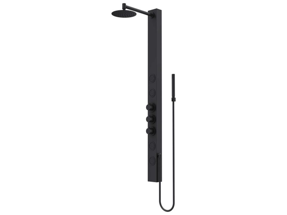 Sutton 4-Jet Thermostatic Shower Panel in Aluminum with Rainfall Head and Hand Shower