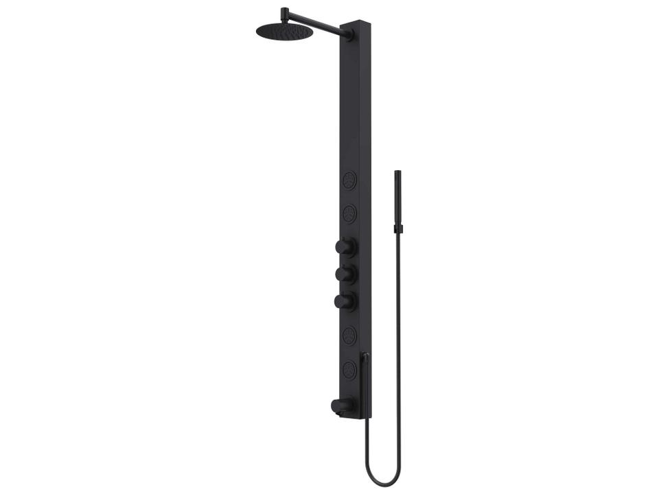 Bowery 4-Jet Thermostatic Shower Panel System with 8-Inch Rainfall Showerhead and Tub Filler