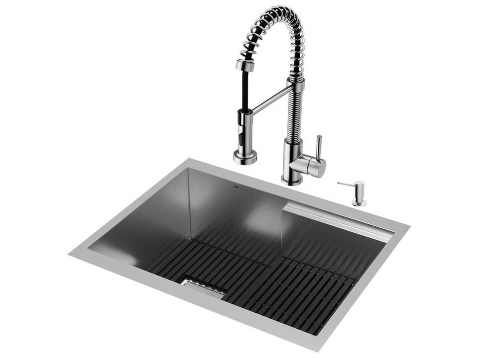 Hampton Stainless Steel Single Bowl Undermount Kitchen Workstation Sink with Faucet and Accessories