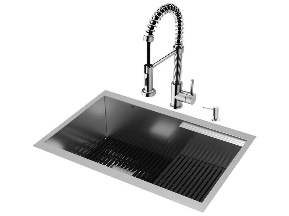 Hampton 30 Inch Stainless Steel Undermount Workstation Kitchen Sink with Edison Faucet and Accessories