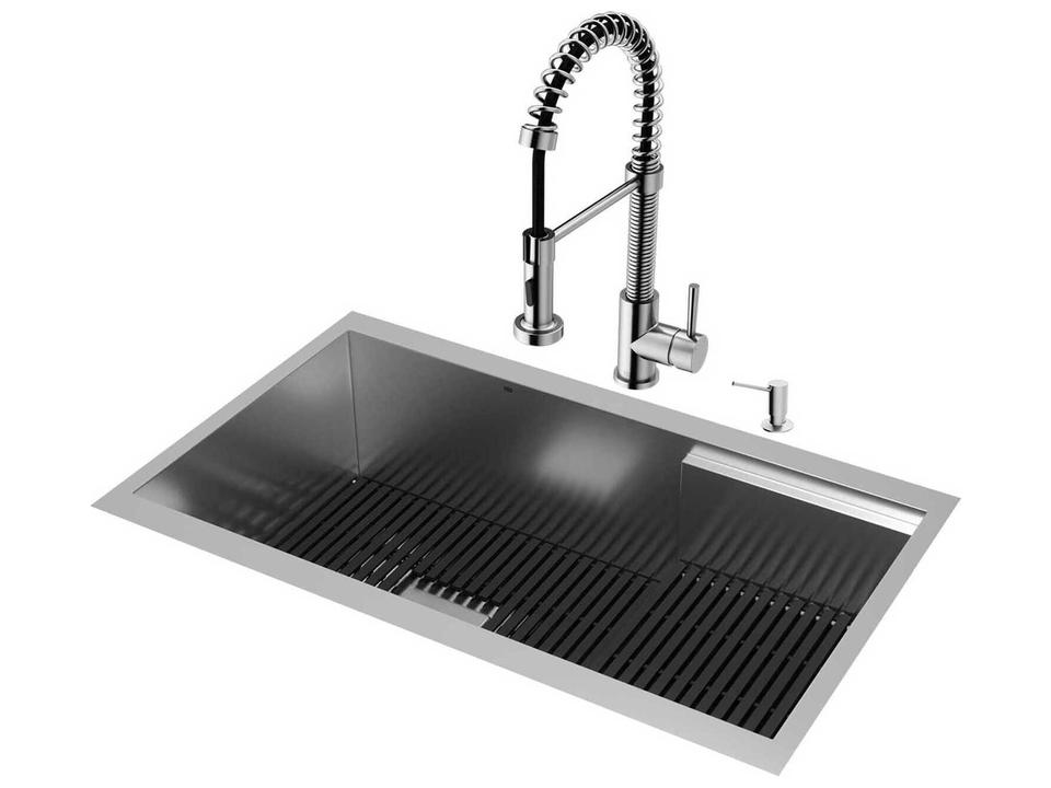 Hampton Stainless Steel Single Bowl Undermount Workstation Kitchen Sink with Faucet and Accessories