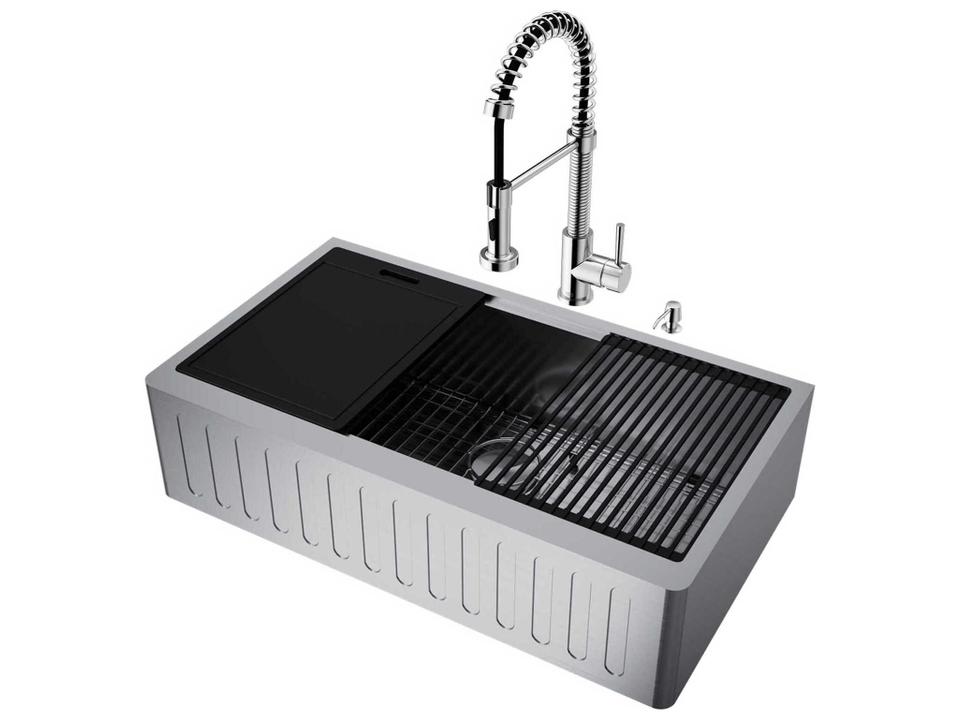Oxford 36-Inch Single Bowl Farmhouse Kitchen Sink with Chrome Edison Faucet