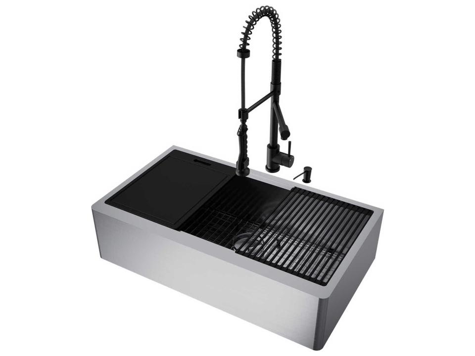 Oxford 36-Inch Stainless Steel Farmhouse Kitchen Sink and Pull-Down Faucet Workstation