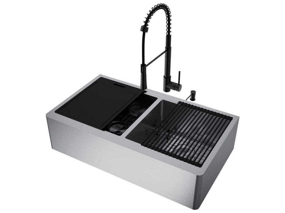Oxford 36-Inch Double Basin 16 Gauge Stainless Steel Kitchen Sink Combo with Matte Black Laurelton Faucet
