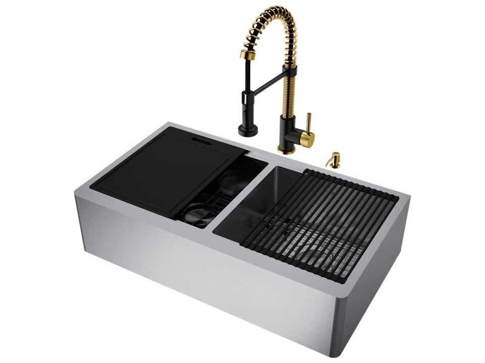 Oxford 36 Inch Double Bowl Farmhouse Stainless Steel Kitchen Sink Workstation with Faucet and Accessories