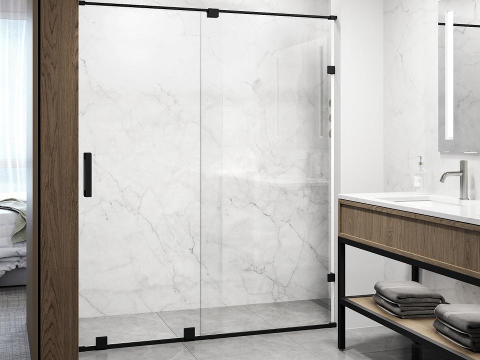 Ryland 73-Inch High 60-Inch Wide Sliding Frameless Shower Door in Clear Glass and Matte Black