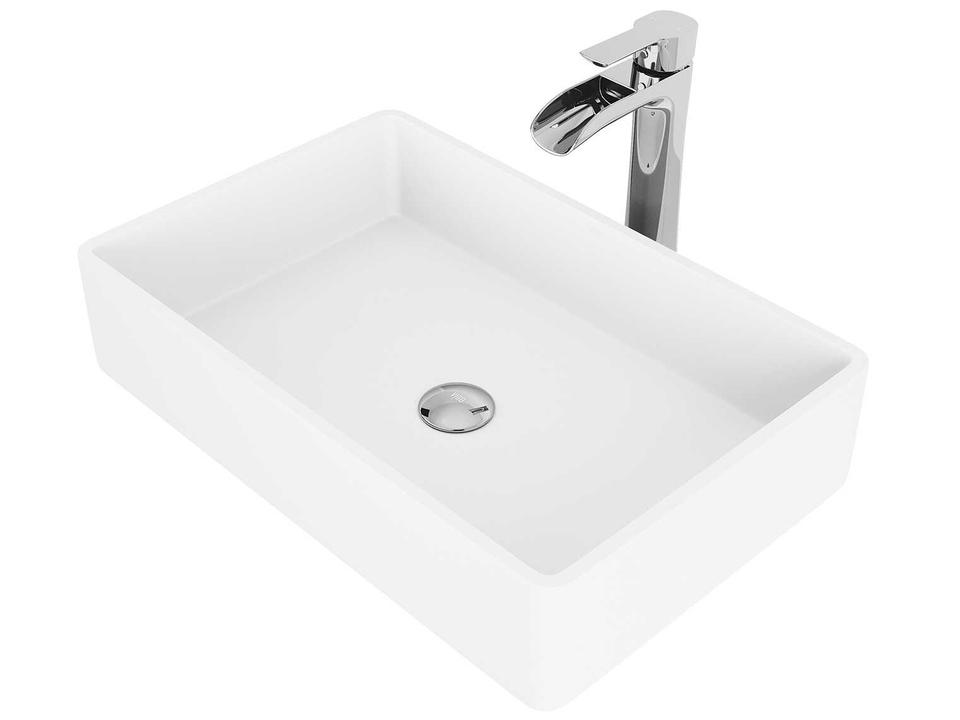 Magnolia Matte White 21" Rectangular Vessel Bathroom Sink with Chrome 1-Lever Niko Faucet and Drain