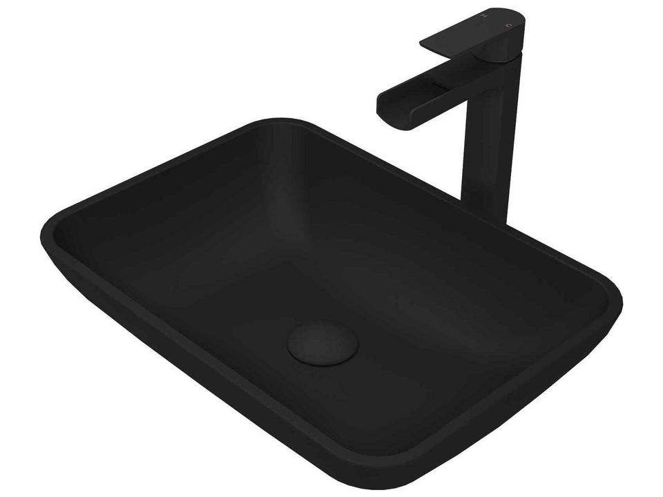 Sottile Rectangular Matte Shell Tempered Glass Vessel Bathroom Sink and Amada Waterfall Faucet Set in Matte Black
