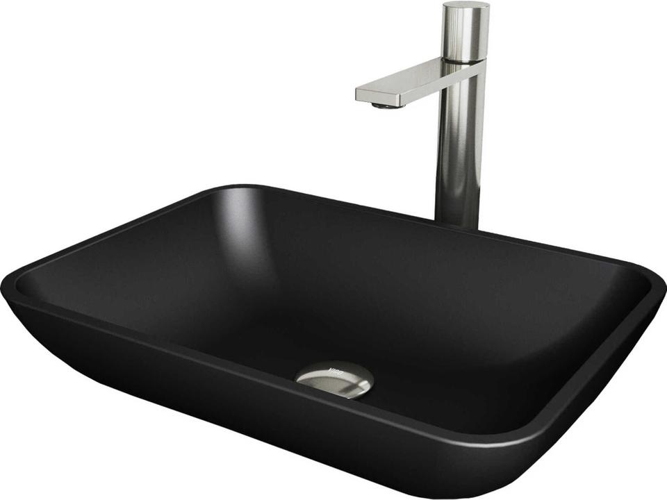 Sottile Rectangular Vessel Bathroom Sink Set with Gotham Faucet in Matte Shell Glass and Brushed Nickel