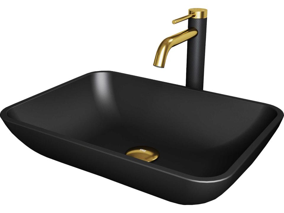 Sottile 18-Inch Rectangular Vessel Bathroom Sink Set with Lexington Faucet in Matte Black and Brushed Gold
