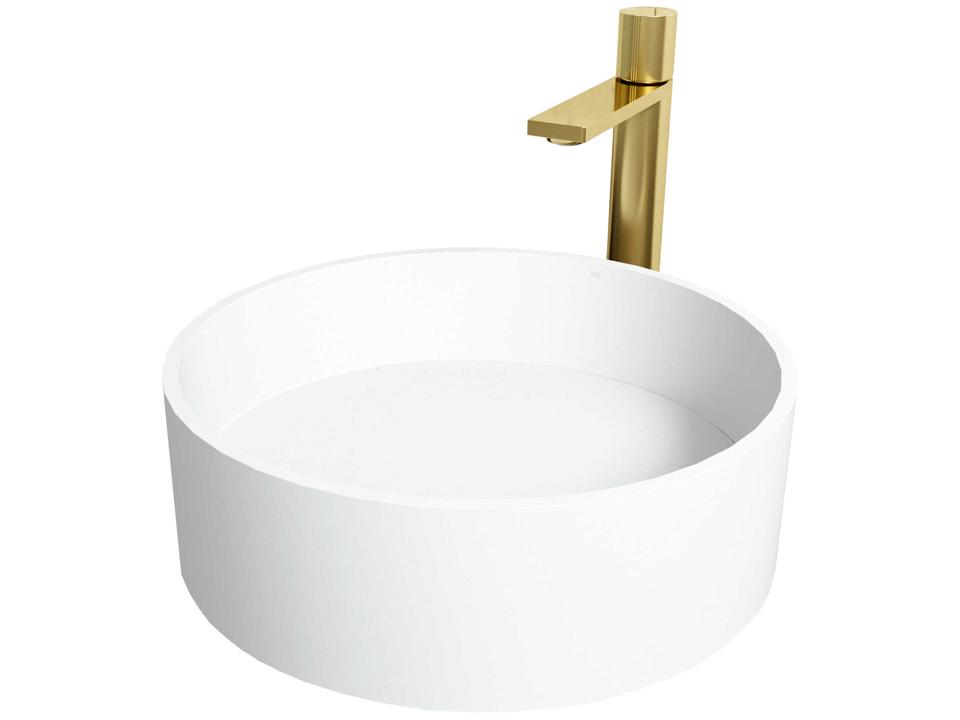 Montauk 15-Inch Round Stone Composite Vessel Bathroom Sink Set in Matte Brushed Gold