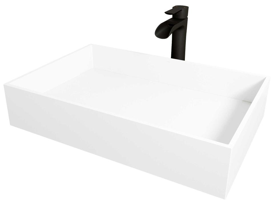 Montauk Rectangular Matte Stone Vessel Bathroom Sink and Faucet Combo