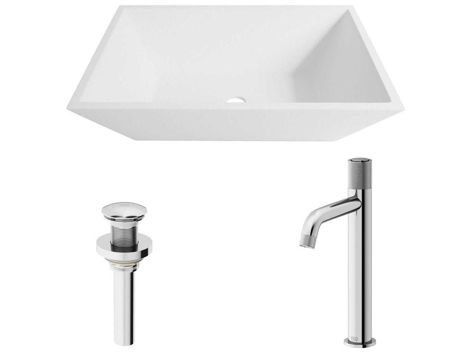 Vinca Matte Stone Vessel Bathroom Sink Set with Apollo Faucet and Pop-Up Drain in Chrome