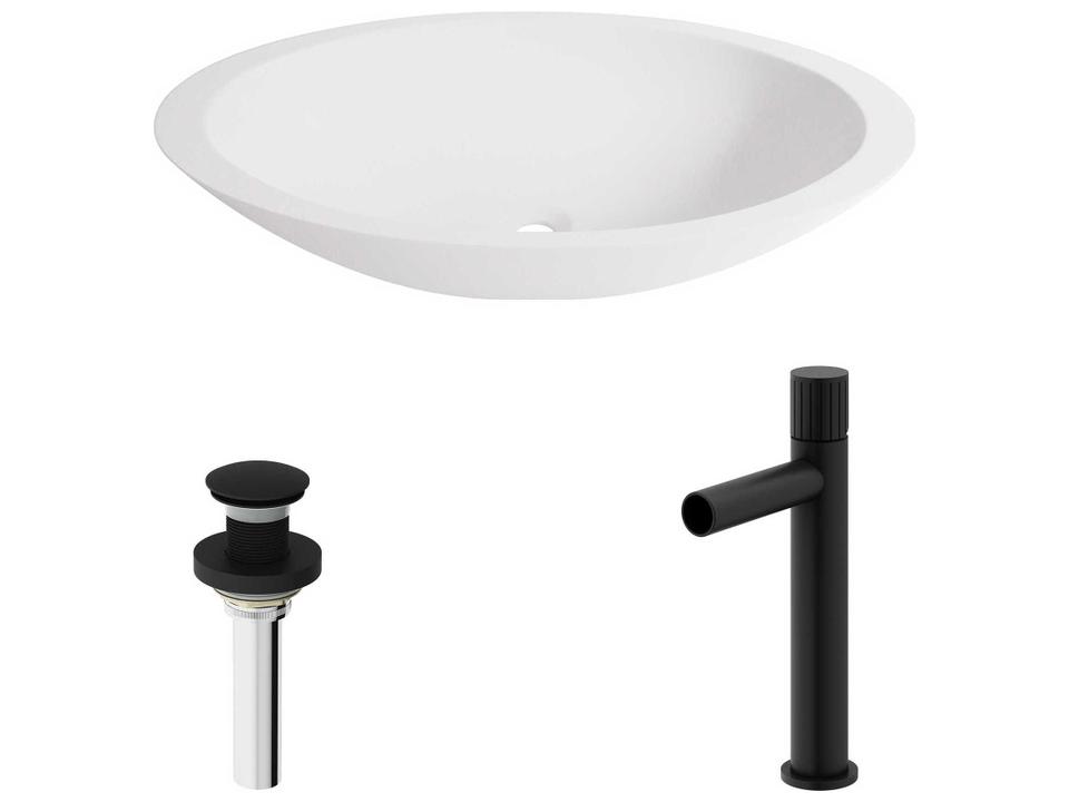 Wisteria Oval Matte Stone Vessel Bathroom Sink And Faucet Combo