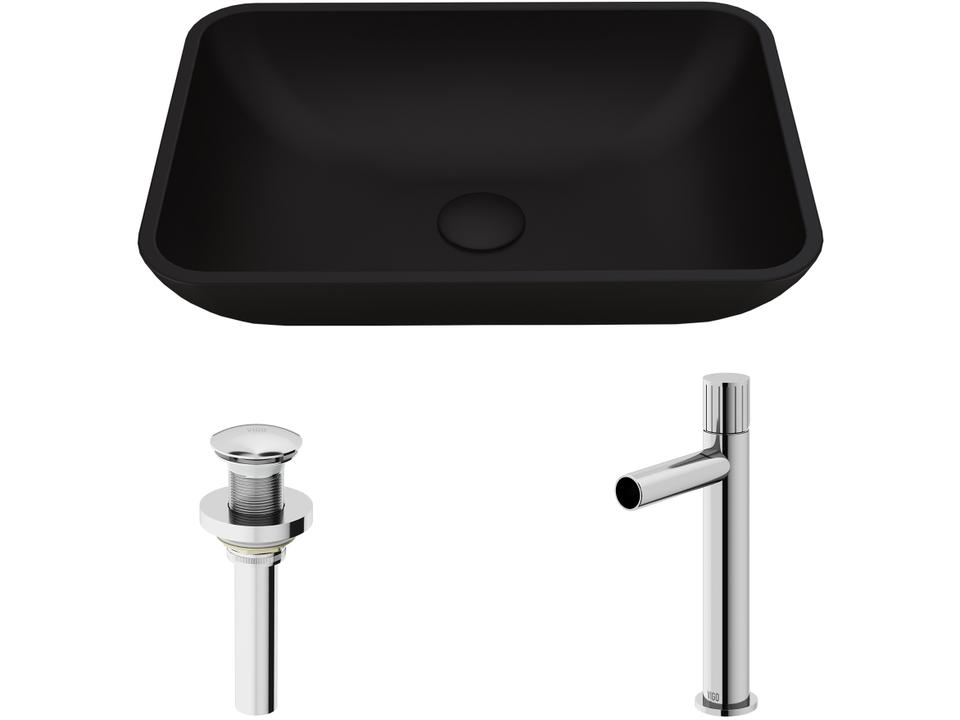 Sottile Matte Shell Rectangular Vessel Bathroom Sink with Ashford Chrome Faucet
