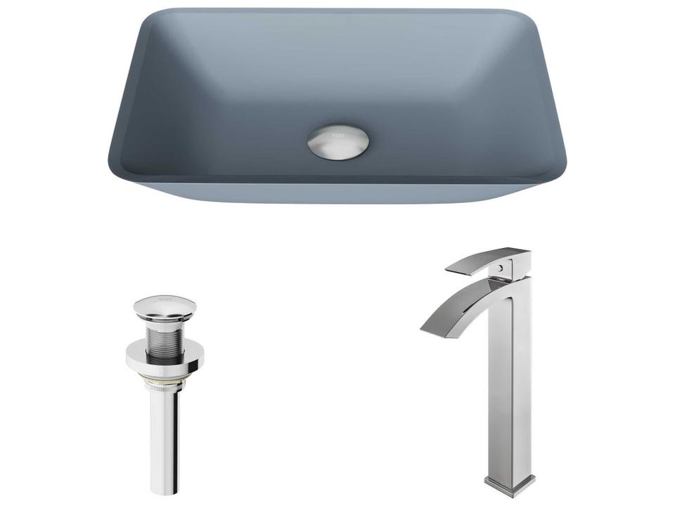 Sottile Rectangular Tempered Glass Vessel Sink Combo in Chrome with Duris Faucet and Pop-Up Drain