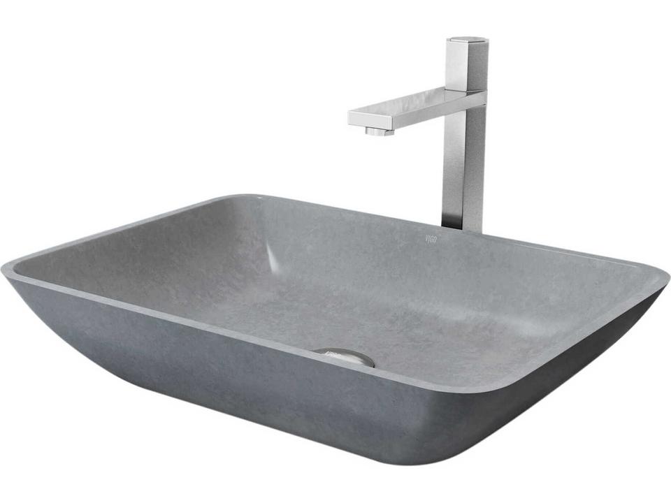 Nova Rectangular Concreto Stone Vessel Bathroom Sink with Brushed Nickel Faucet
