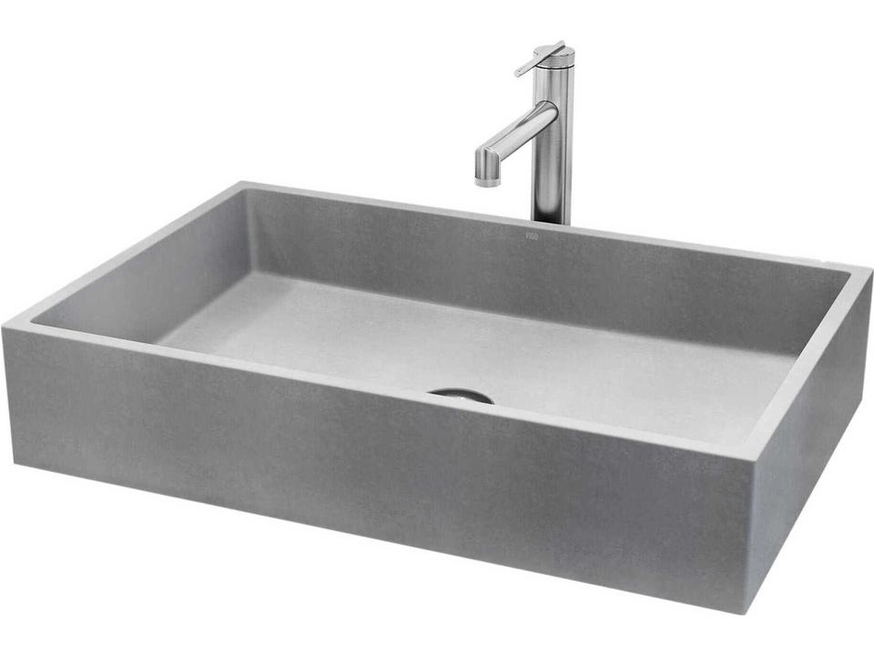 Orvieto Rectangular Bathroom Vessel Sink with Sterling Faucet and Pop-Up Drain