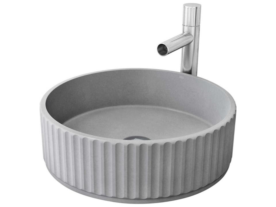 Windsor Ashford Circular Concrete Vessel Bathroom Sink and Faucet Combo in Chrome