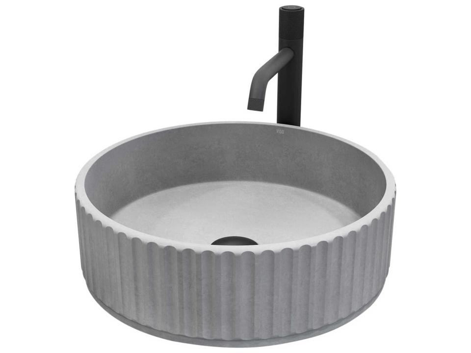 Windsor 16-Inch Circular Concrete Vessel Sink With Apollo Deck Mount Faucet