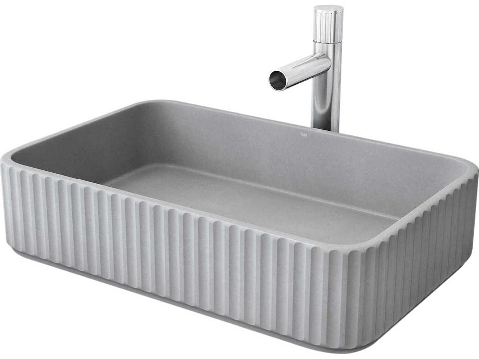 Windsor Rectangular Concrete Vessel Bathroom Sink Faucet Combo in Chrome and Grey