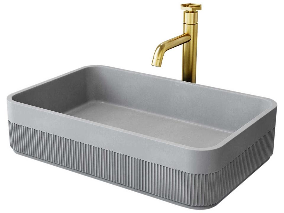 Cypress Rectangular Concreto Stone Vessel Bathroom Sink with Ruxton Faucet