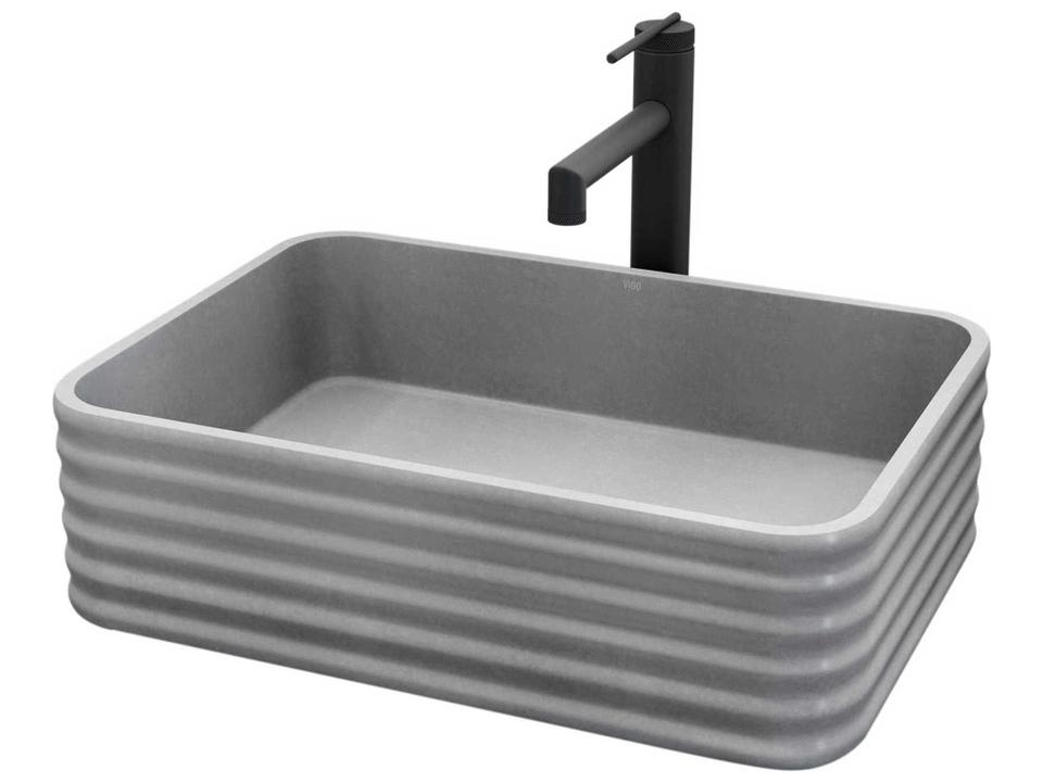 Cadman Rectangular Bathroom Vessel Sink with Sterling Faucet and Pop-Up Drain