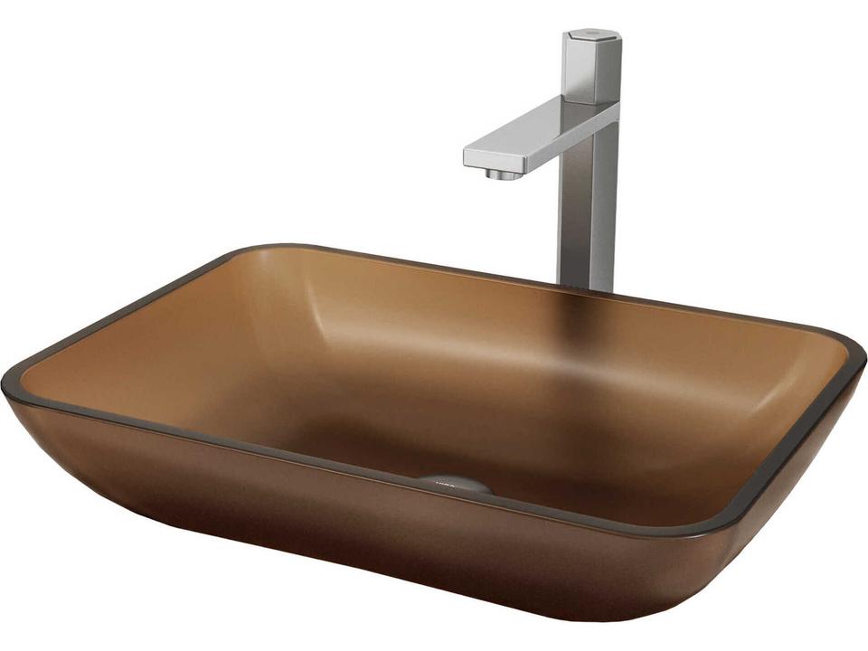 Sottile Rectangular Tempered Glass Vessel Bathroom Sink Set with Brass Faucet and Pop-Up Drain