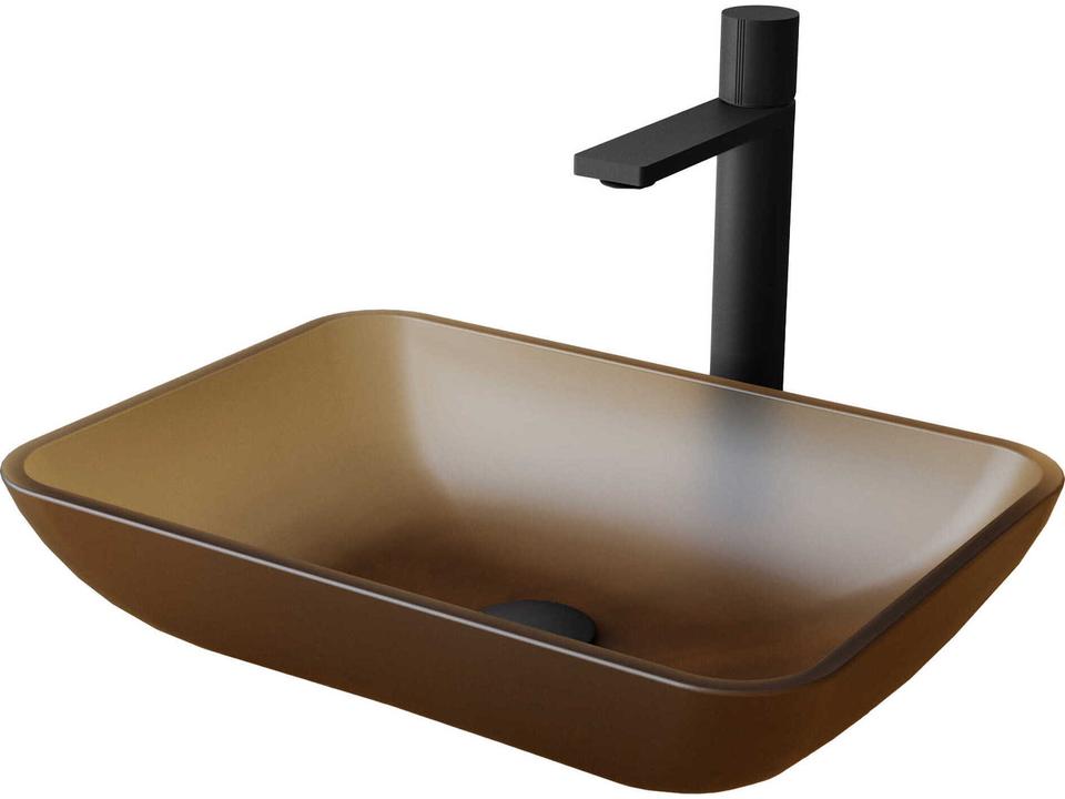 Sottile Matte Shell Rectangular Glass Vessel Sink Set with Gotham Faucet in Matte Black
