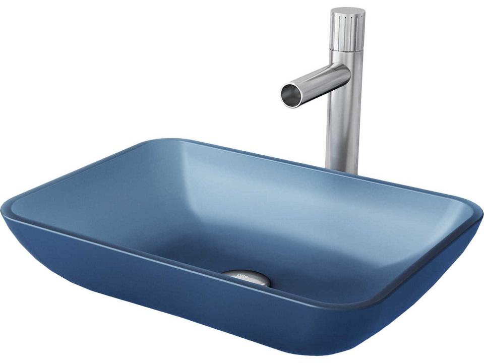Sottile Royal Blue Rectangular Glass Vessel Bathroom Sink Set with Ashford Faucet and Pop-Up Drain