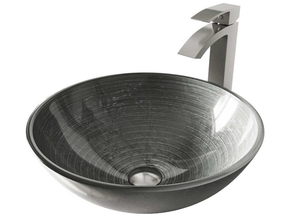 Simply Silver Round Glass Vessel Sink Set with Brushed Nickel Faucet