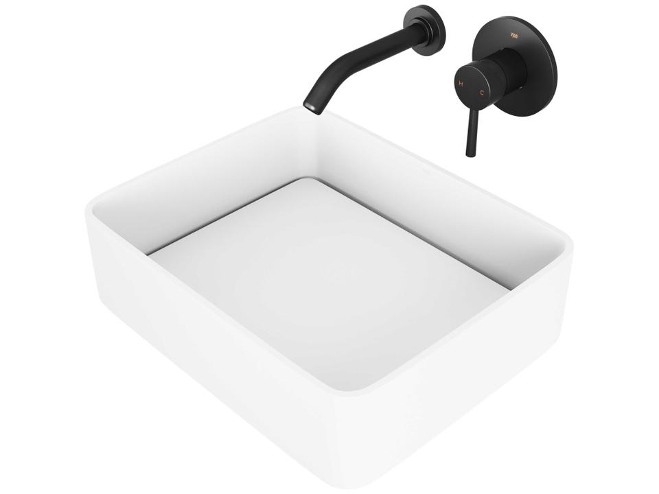 Jasmine Matte White Vessel Bathroom Sink Set with Olus Wall Mount Faucet in Matte Black
