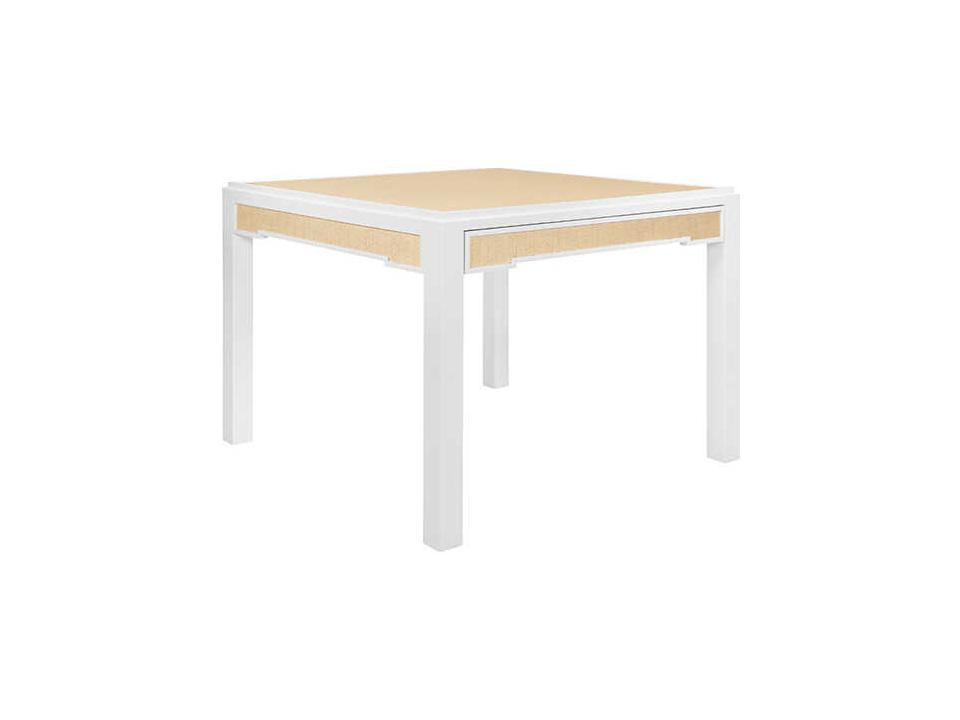Robin Square 40-Inch Game Table in Matte White Lacquer and Natural Grasscloth