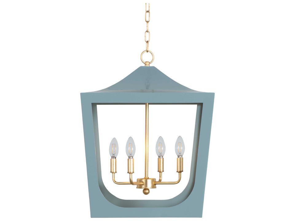 4-Light Wimble Chandelier Pagoda Lantern in Light Blue Powder Coat