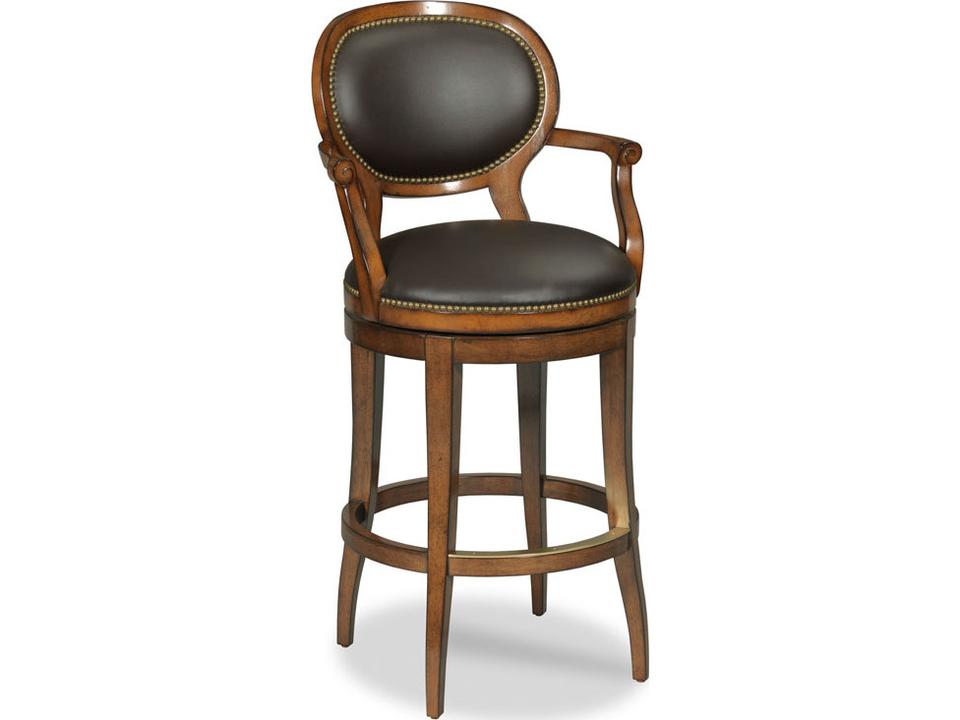 Oval Back Swivel Bar Stool in Bordeaux Finish with Cocoa Leather