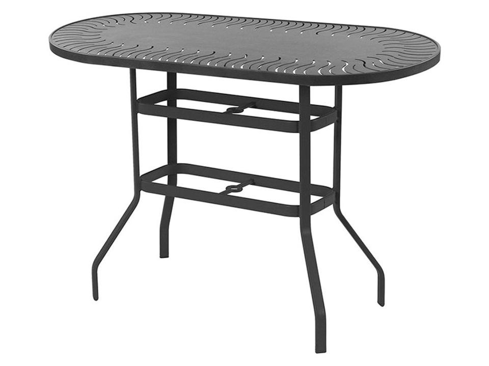 Sunburst Punched Aluminum Oval Outdoor Bar Table with Umbrella Hole