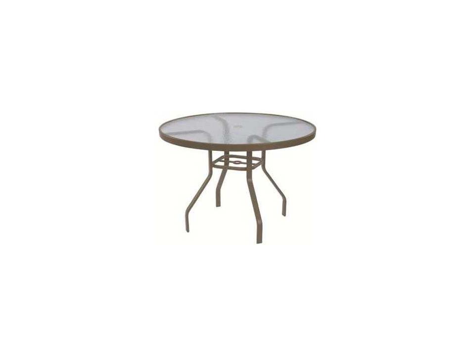 Glass Top 47-Inch Round Outdoor Dining Table with Umbrella Hole