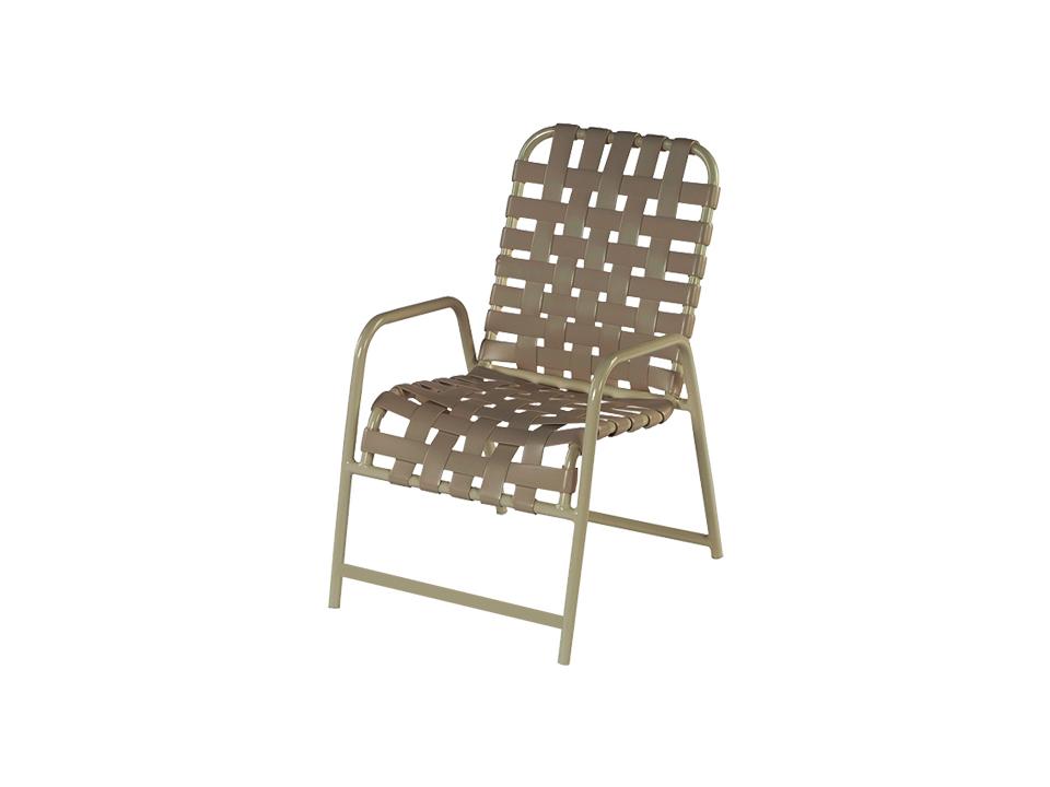 Country Club Strap Aluminum Patio Dining Arm Chair in Cross Weave