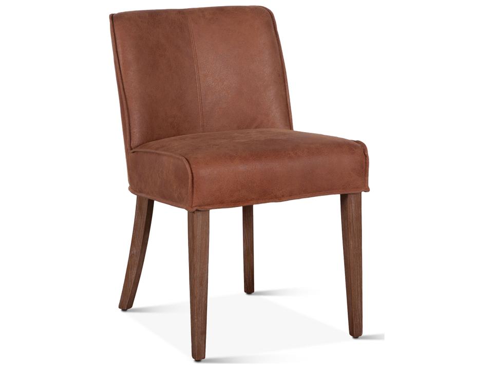 Avery Oak Wood Brown Leather Side Dining Chair