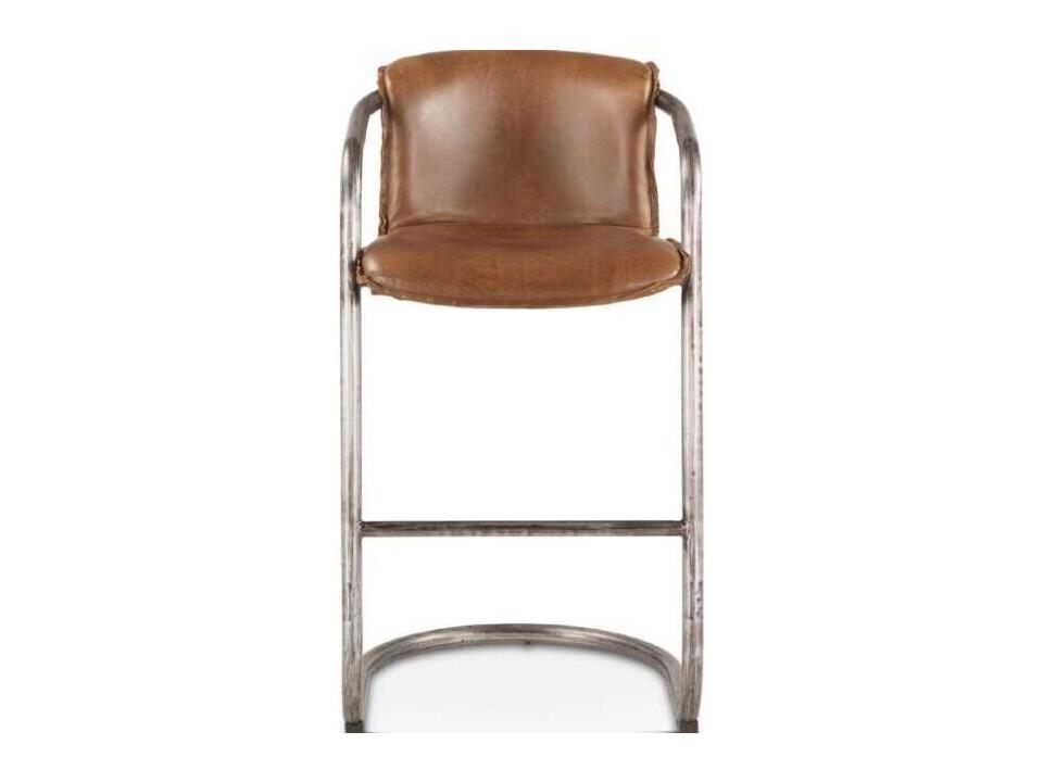 Chiavari Distressed Brushed Gunmetal Brown Leather Bar Stool