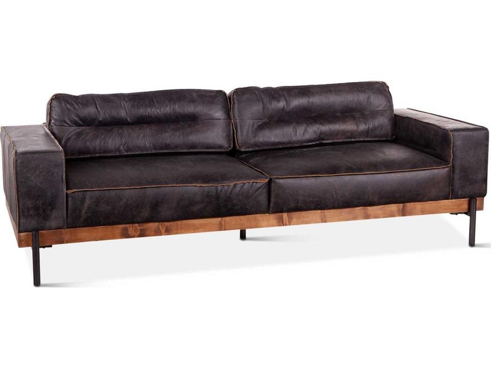 Chiavari 3-Seat Distressed Leather Sofa in Antique Ebony