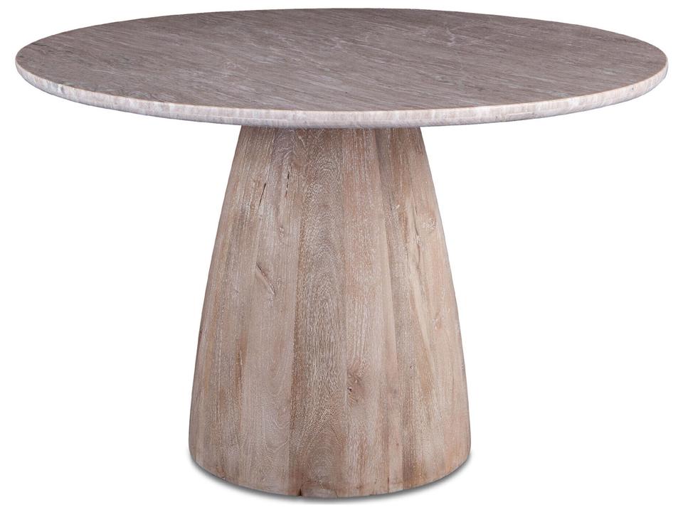Palm Desert 48-Inch Round Dining Table Marble and White Wash Mango Wood
