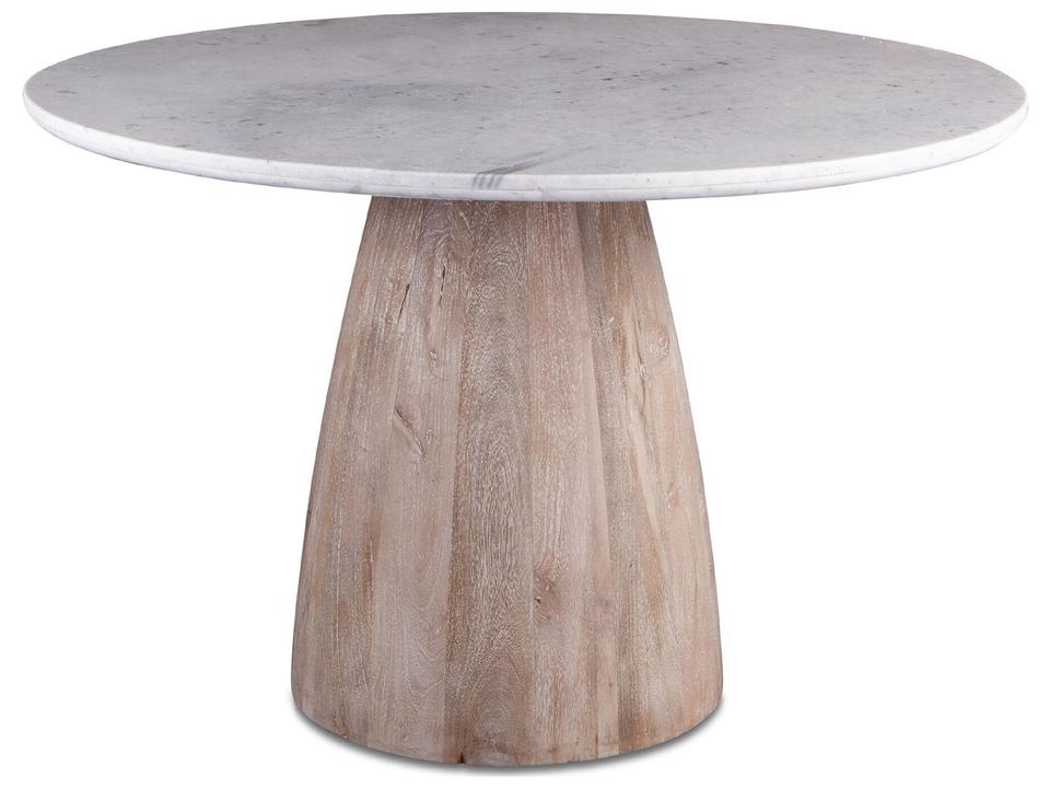 Palm Desert 48 Inch Round Dining Table White Marble and Washed Wood
