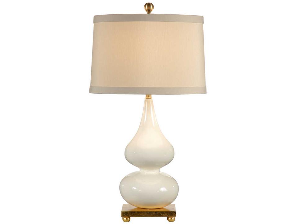 Whitney Double Gourd Table Lamp in Milk Glaze Ceramic with Antique Gold Leaf Base