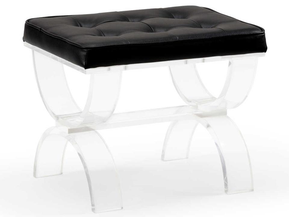 Harlow Accent Bench with Black Leather Tufted Cushion