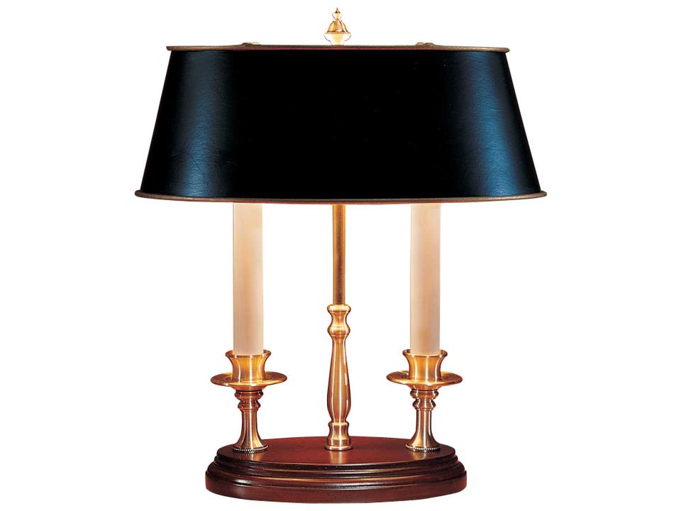 Twin Candle Desk Lamp with Black Paper Shade in Hand Finished Brass