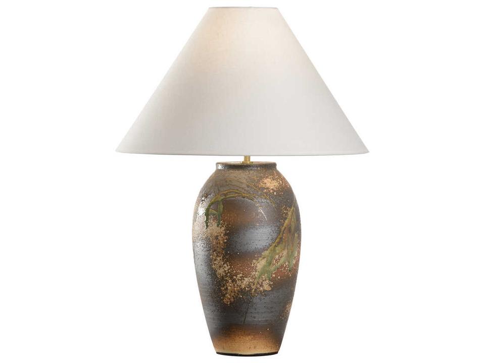 Shiga Chaiaki Hand-Turned Clay Table Lamp in Dark Bronze