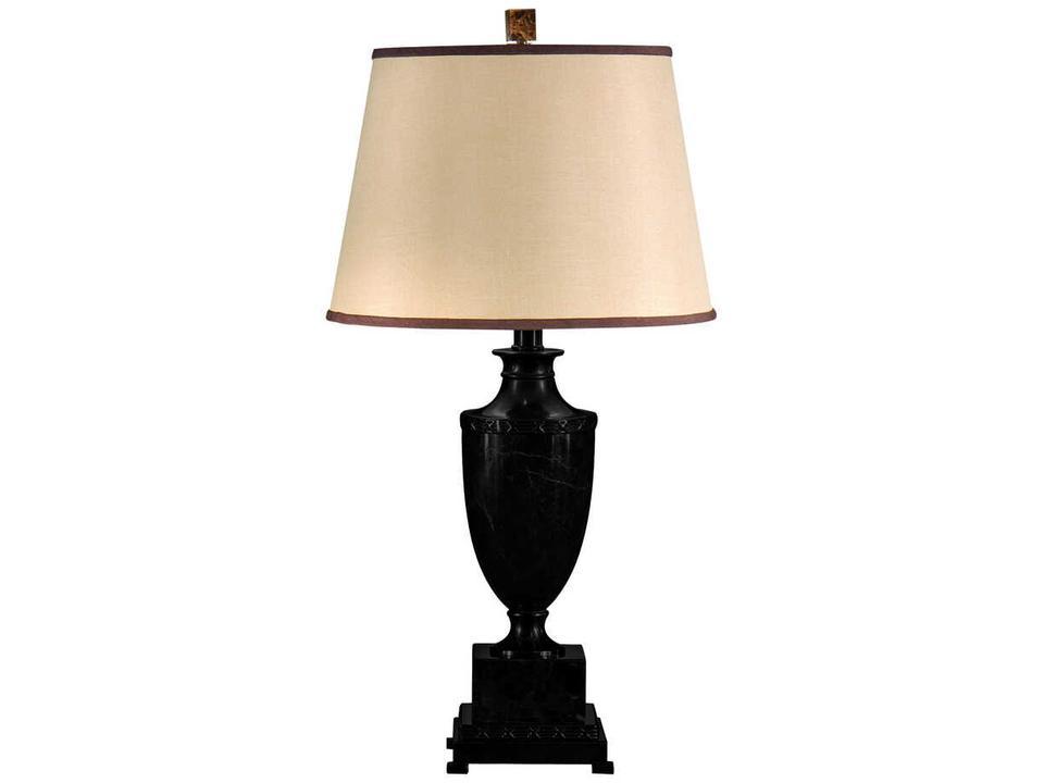 Marble Urn Table Lamp with Tan Silk Shade