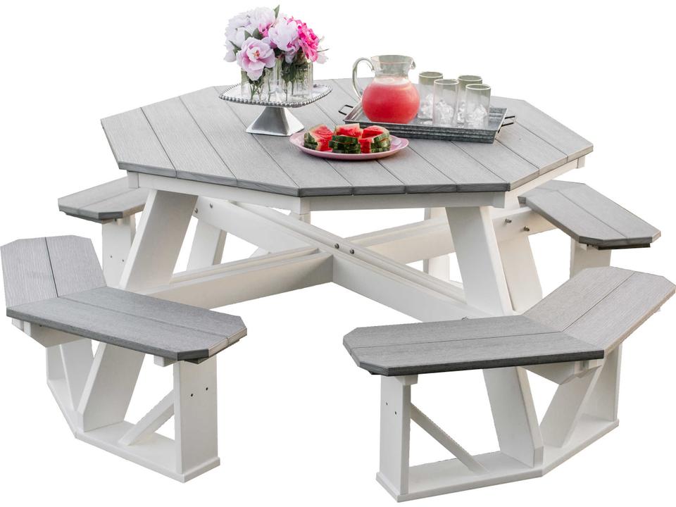 Heritage Octagon Picnic Table with Attached Benches in HDPE Resin