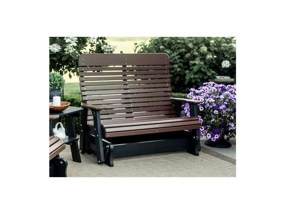 Signature Recycled Plastic Highback Double Glider Loveseat in Dark Gray